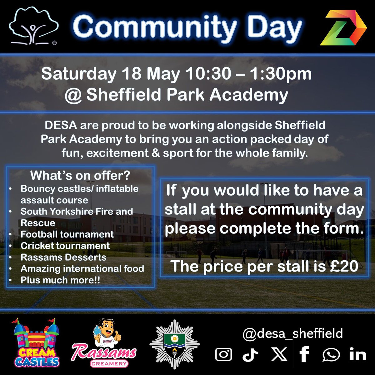 DESA (@desa_sheffield) on Twitter photo Amazing opportunity to take part in the <a href="/SheffPark_Acad/">SheffieldParkAcademy</a> #community day alongside <a href="/DESA_Sheffield/">DESA</a> if you would like a stall please DM! <a href="/Rassams2012/">Rassams creamery</a> will be there along with <a href="/SYFR/">South Yorkshire Fire</a> for a action packed day 👏🏼🤩 Amazing opportunity to take part in the <a href="/SheffPark_Acad/">SheffieldParkAcademy</a> #community day alongside <a href="/DESA_Sheffield/">DESA</a> if you would like a stall please DM! <a href="/Rassams2012/">Rassams creamery</a> will be there along with <a href="/SYFR/">South Yorkshire Fire</a> for a action packed day 👏🏼🤩