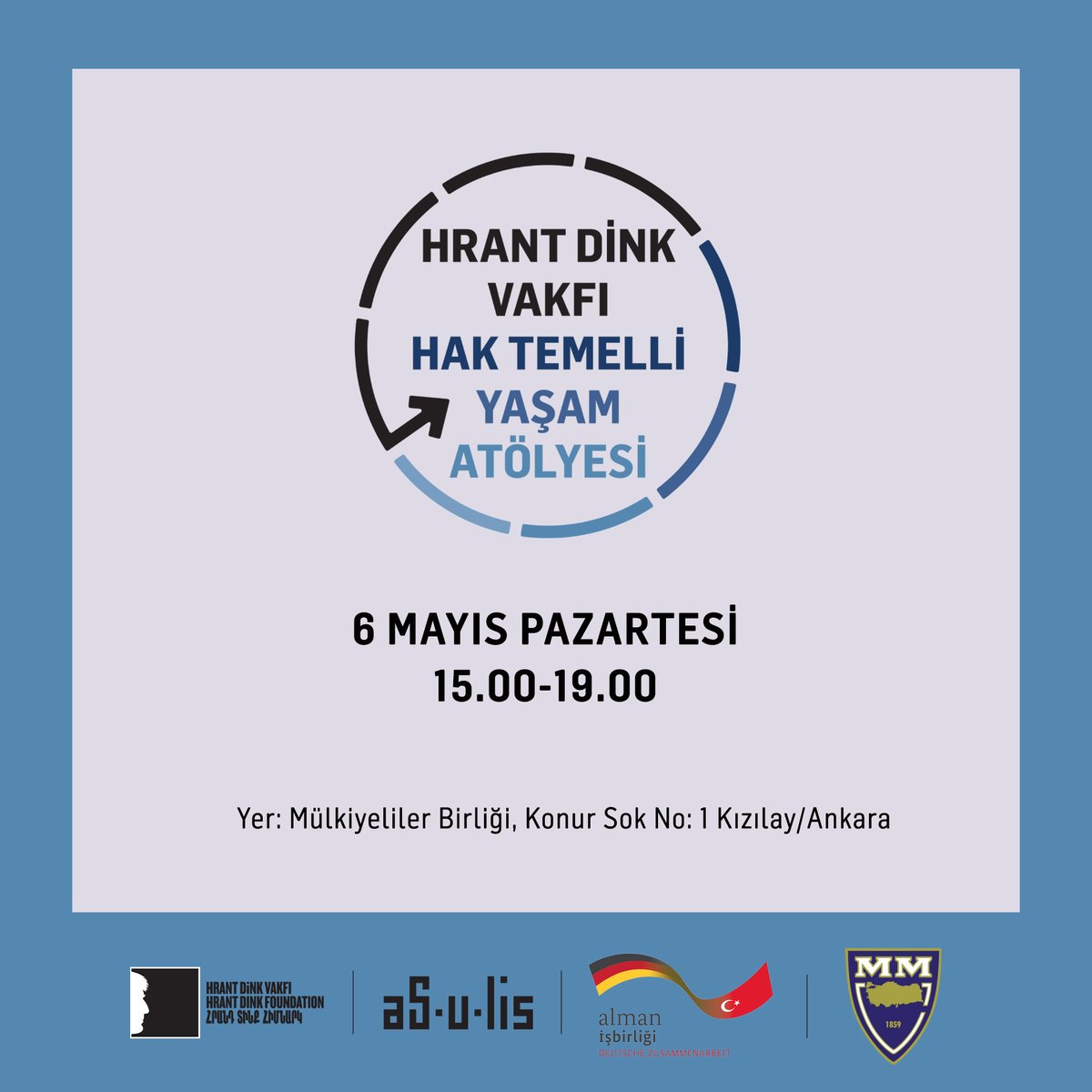 Hrant Dink Vakfı Öğrenme Programları ve Mülkiyeliler Birliği'nin ortaklaşa düzenlediği 'Demokrasi, eşitlik ve bir arada yaşamı teşvik için Hak Temelli Atölyeler'e davetlisiniz! 4 ve 6 Mayıs'ta Mülkiyeliler Birliği Üyelerine özel yapılacak atölyeler için:mulkiye.org.tr/demokrasi-esit…