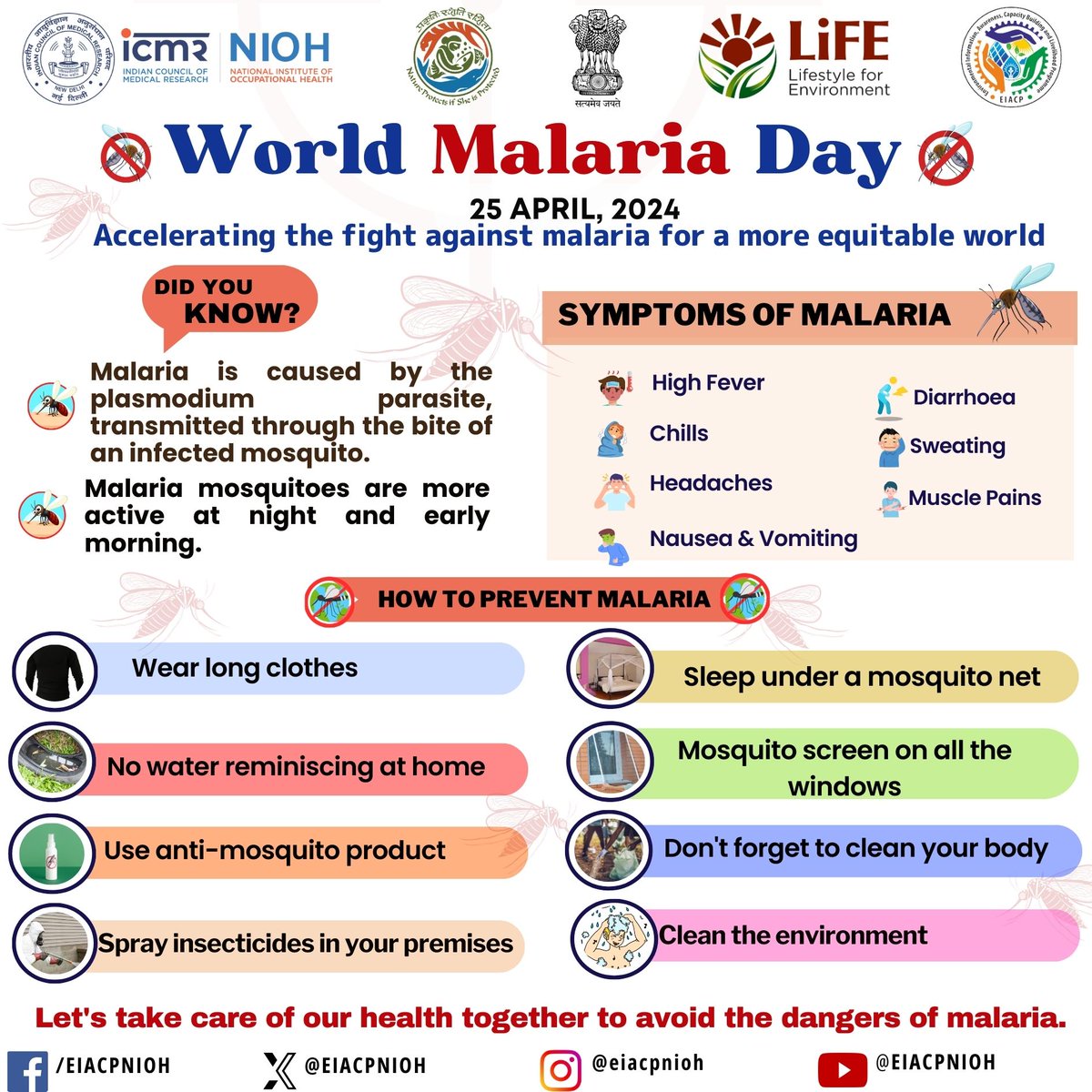 Let's take care of our health together to avoid the dangers of malaria. @eiacpindia @icmrnioh @icmrdelhi @moefcc @WHO @GujHFWDept #WorldMalariaDay2024
