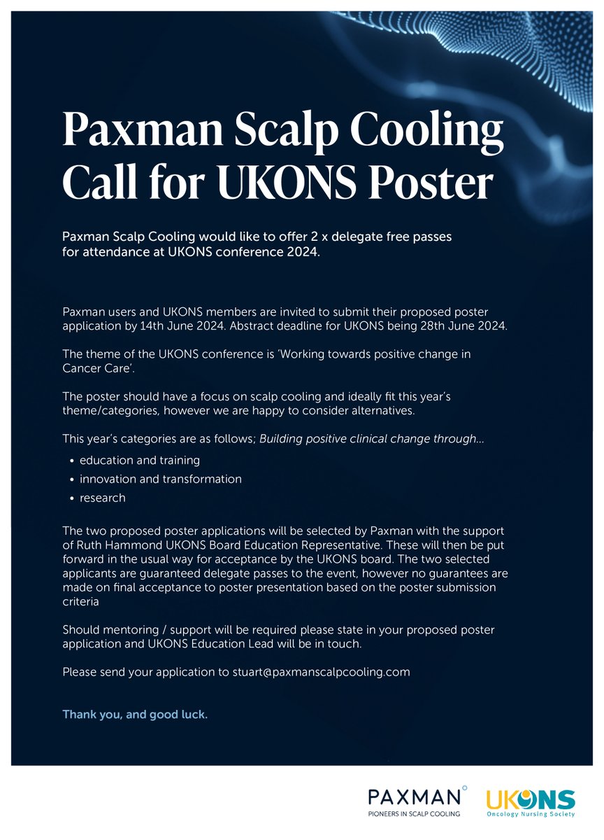 We are excited to be offering 2 x delegate passes again for attendance at this years @UKONSmember conference! #UKONS2024 Details below on how to submit your poster to be considered for selection. Good luck!