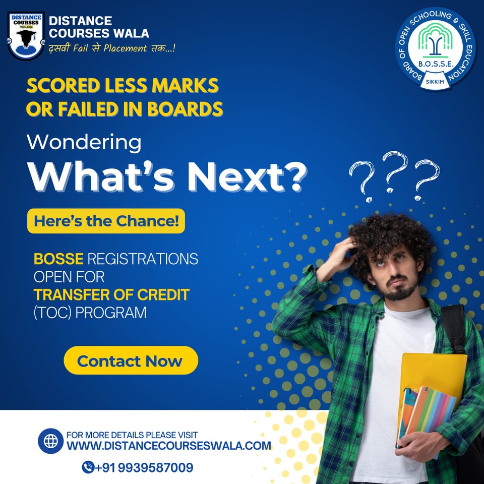 'Facing a hiccup in your academic journey?  Don’t let board exam results define your future. Explore new possibilities with our Transfer of Credit program. Get back on track and unlock your potential! Your path to success begins here. 📷 #NeverStopLearning #EducationForAll #BOSSE
