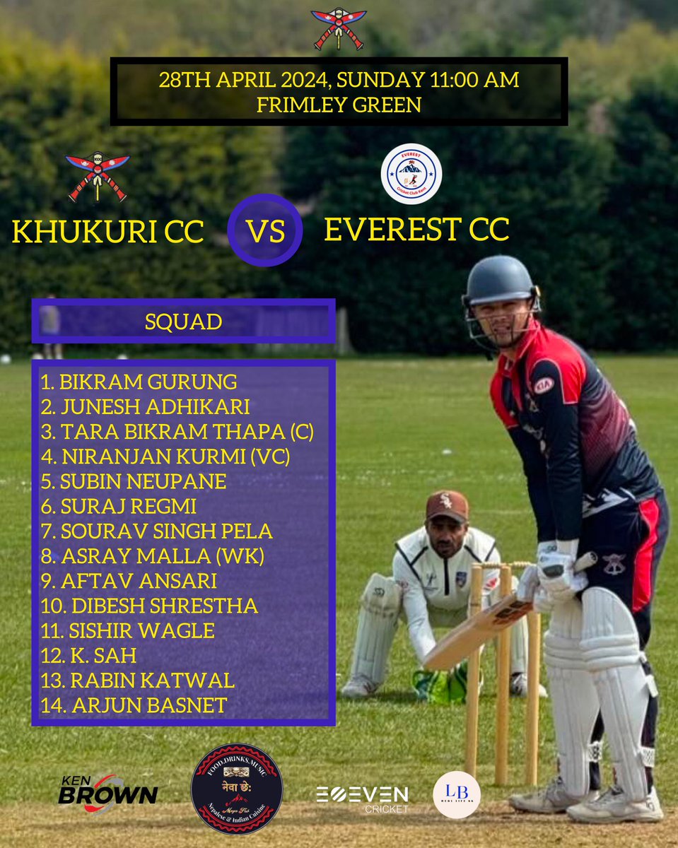 Team list for this Sunday friendly match against ECC @everest_cricket_club . 

#kcc #sundaygame #kccvsecc