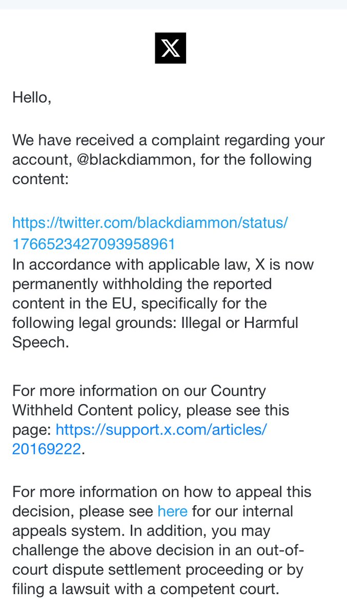 When the government of Brazil wants to ban the X platform they say it is censorship, but when in the EU withheld your publications they are only avoiding hate speech and this platform supports these governments and obeys them immediately