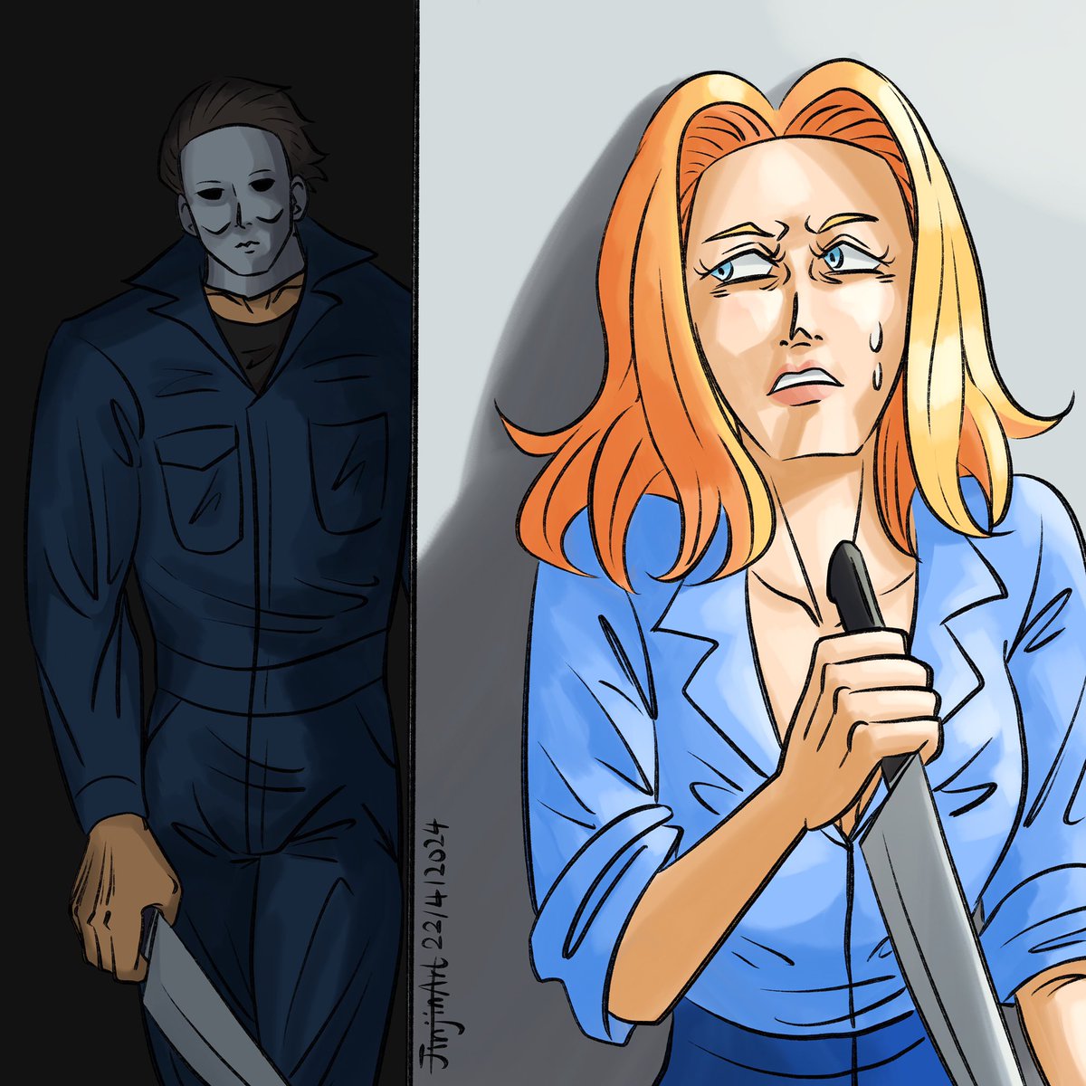 They are playing hide and seek with knives.

#halloween #MichaelMyers  #LaurieStrode  #マイロリ #마이로리 #mylaurie