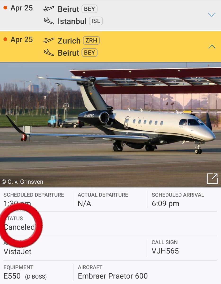 Someone flying to #Beirut from #Zurich had originally booked a VistaJet E550 #DBOSS canceled & changed a larger E35L  #YRTRO of Toyo Aviation Romania same jet seen many times in #Lebanon will continue to #Istanbul's Ataturk (ISL) later