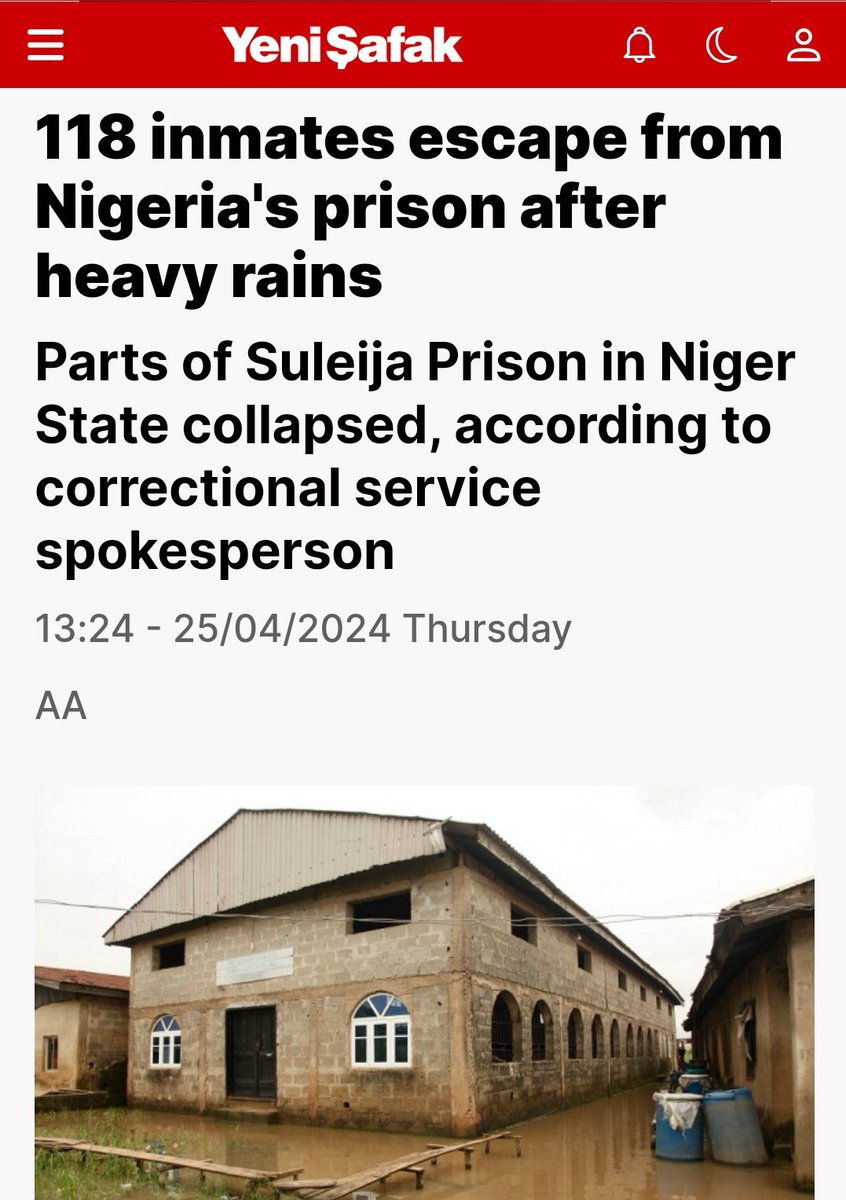 Breaking: Heavy rainfall has led to the escape of over 100 inmates from prison in Suleja, Niger state