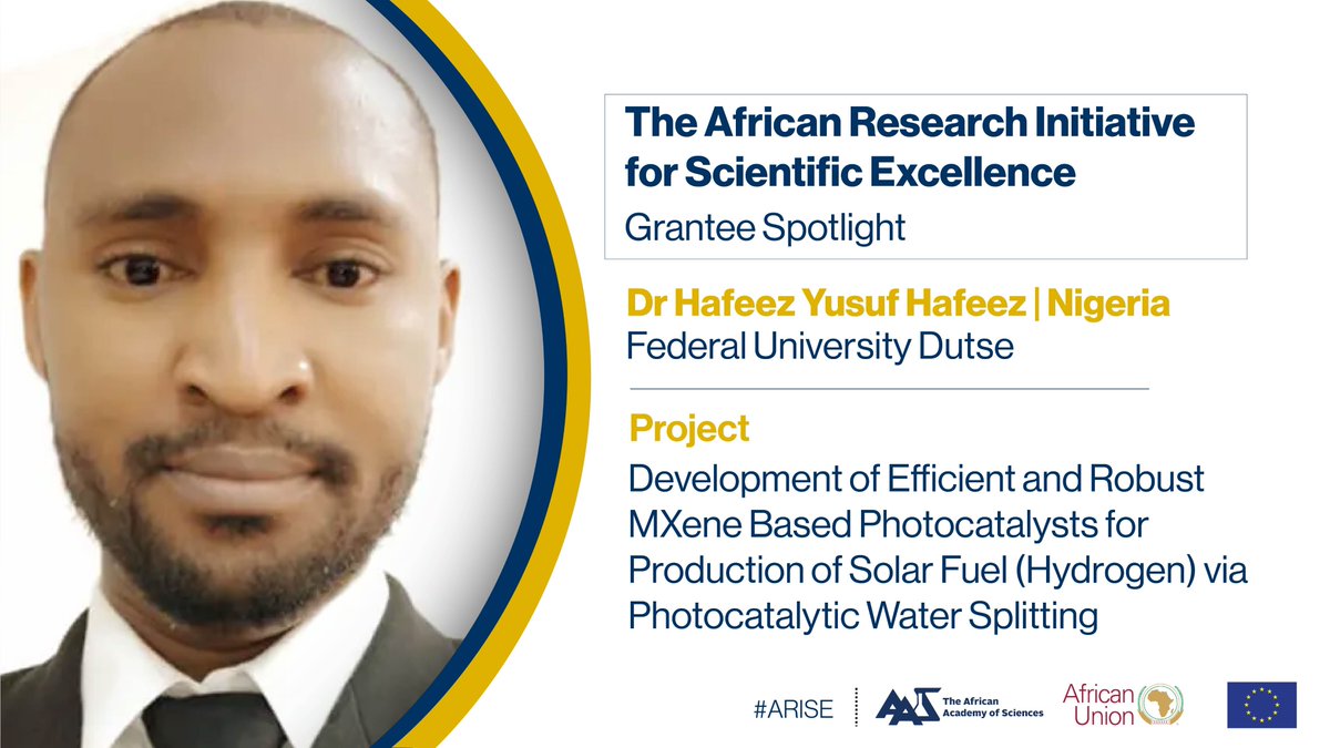 #ARISE Fellow Dr. Hafeez Yusuf Hafeez from #Nigeria is generating solar fuel from water splitting #hydrogen energy from water splitting approaches to improve #energy production in #Africa Learn more 👉 shorturl.at/asxY3 #SDG7 @EU_Partnerships @_AfricanUnion @FUDJigawaNG