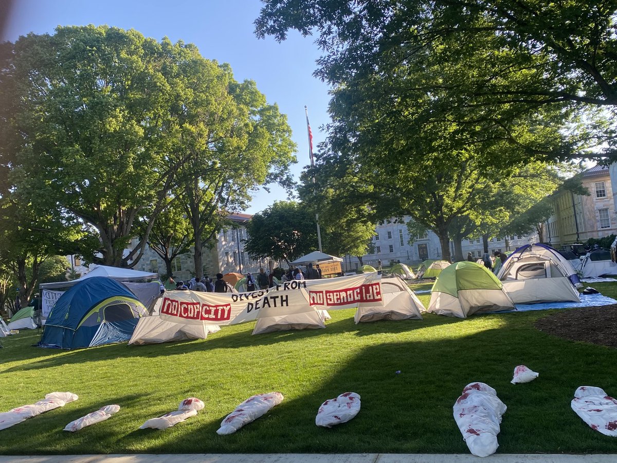 Students at Emory University in Atlanta have launched a Gaza solidarity encampment. Banner reads 'Divest from Death - No Cop City - No Genocide' #Escalate4Gaza