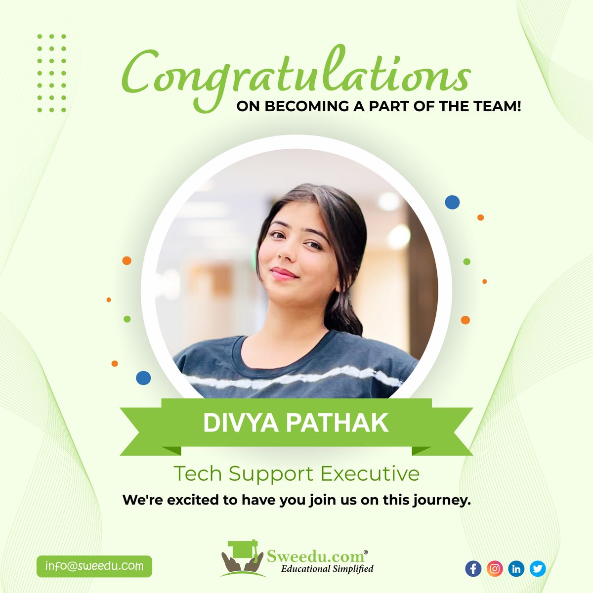 Exciting news! Divya Pathak is now part of Sweedu. With her knowledge and experience, we look forward to great things ahead. Welcome, Divya Pathak.

#sweedu