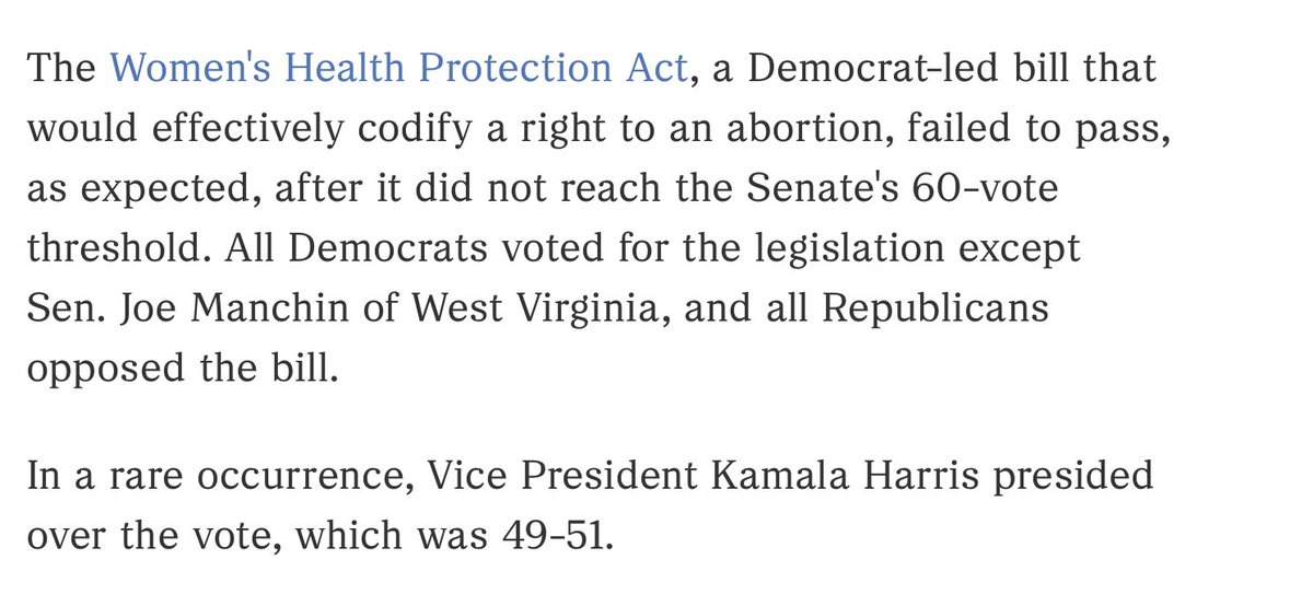 @reprobations @GloriaMiele @nytimes @NYTimesOpEd It was never expected to pass. It was always just going to be a symbolic vote.

Manchin had no intention of ever voting for it. Even if he had, vote would have been 50-51. Harris’s vote didn’t matter.