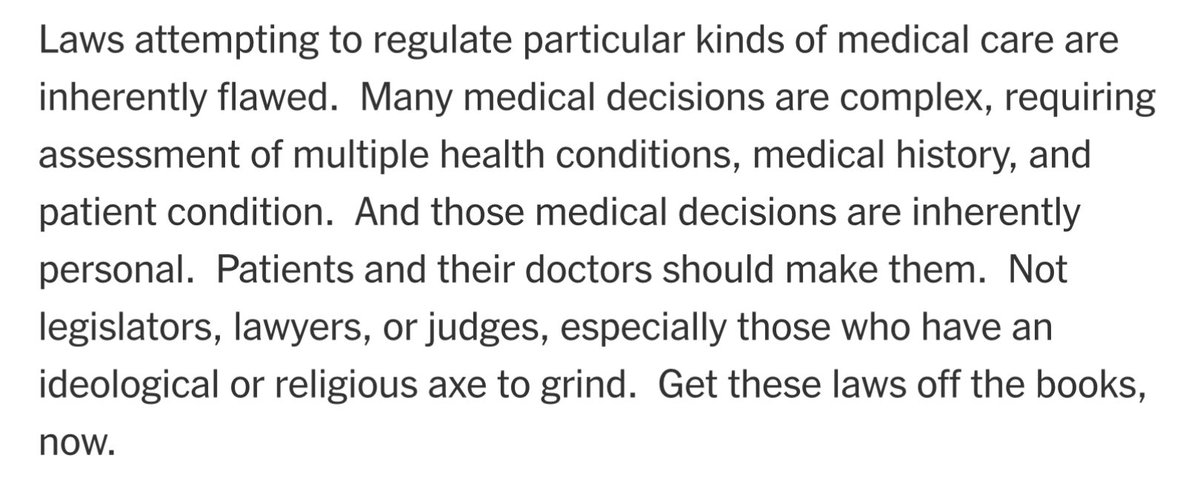 @reprobations @GloriaMiele @nytimes @NYTimesOpEd This is a medical issue. Bad enough that male state legislators w/out medical expertise currently write inept laws, you believe women’s medical & personal decisions should be based on public opinion—the opinion of people who also have no medical knowledge of pregnancy