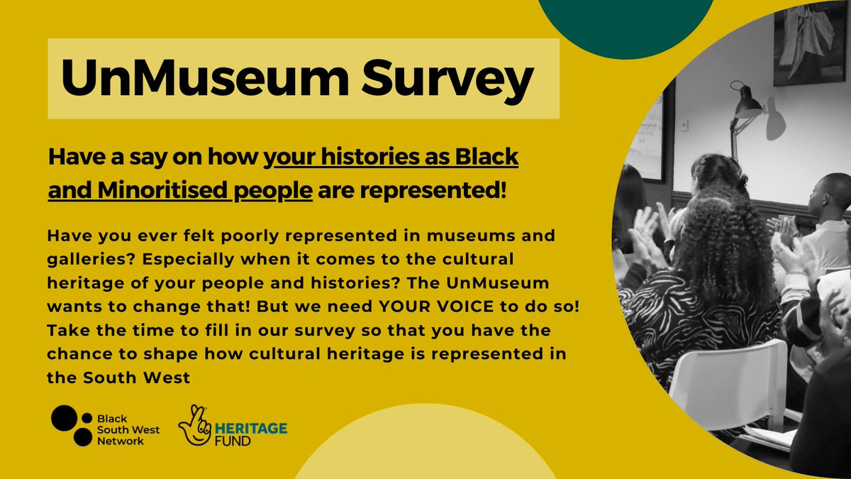 @BlackSWNet's survey is still open until the end of the month! Do you want to be a part of how the cultural heritage of racially minoritised people in the Southwest is presented and communicated, with respect and celebration? Click here: uk.surveymonkey.com/r/DC8JBDM