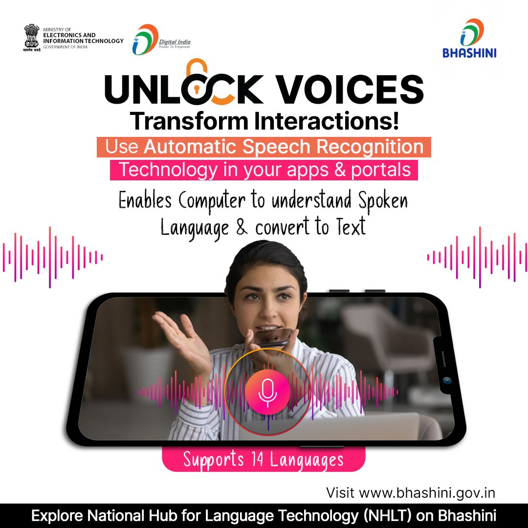Automatic Speech Recognition - A powerful tech that allows computers to understand spoken language & convert it to text. Explore this at the National Hub for Language Technology, dedicated to advancing language tech. #DigitalIndia #Bhashini @_BHASHINI @amitabhnag