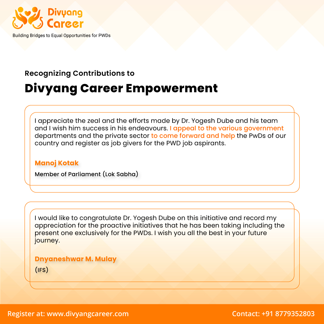 Let's foster a culture of understanding, support, and opportunity, paving the way for a brighter, more inclusive future for all Divyang individuals in their careers.
#pwdjobs #empowercarrer #careerjobs #jobseekers #unemployees #CareerGoals  #jointhecommunity #divyangcareer