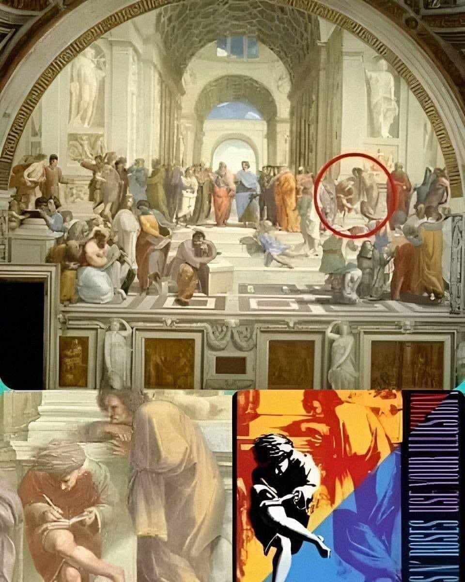 How old were you when you found out the Guns N' Roses' Use Your Illusion album cover is based on Raphael's famous painting, The School of Athen? #RockArtHistory #gunsnroses ancient-origins.net