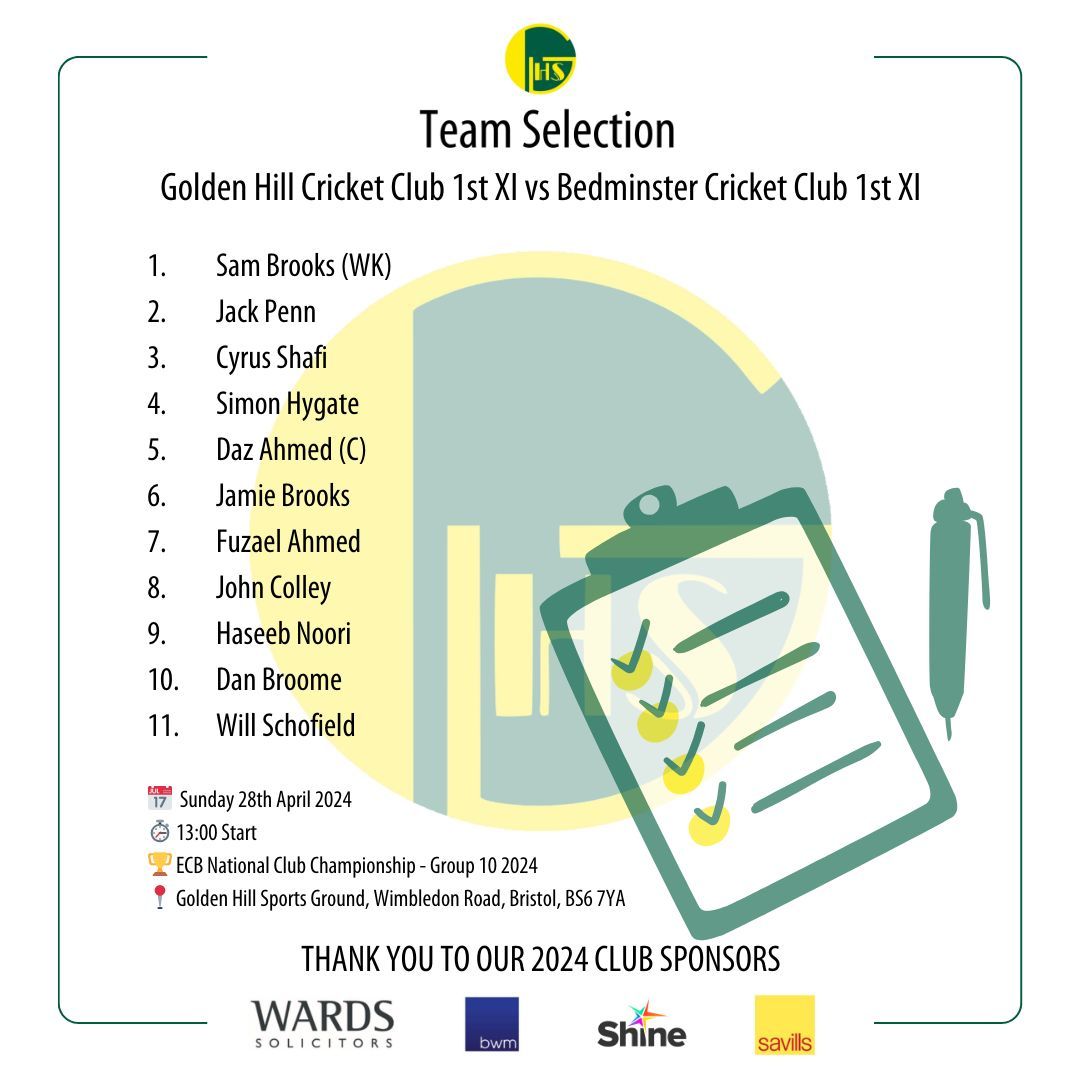 🏆 ECB National Club Championship 🏆 The Golden Hill CC 1st XI takes on Bedminster CC 1st XI in the ECB National Club Championship at Golden Hill this Sunday! We hope you will join us for a thrilling day of cricket! The bar will be open for 🍻 ! #upthehill #cricket