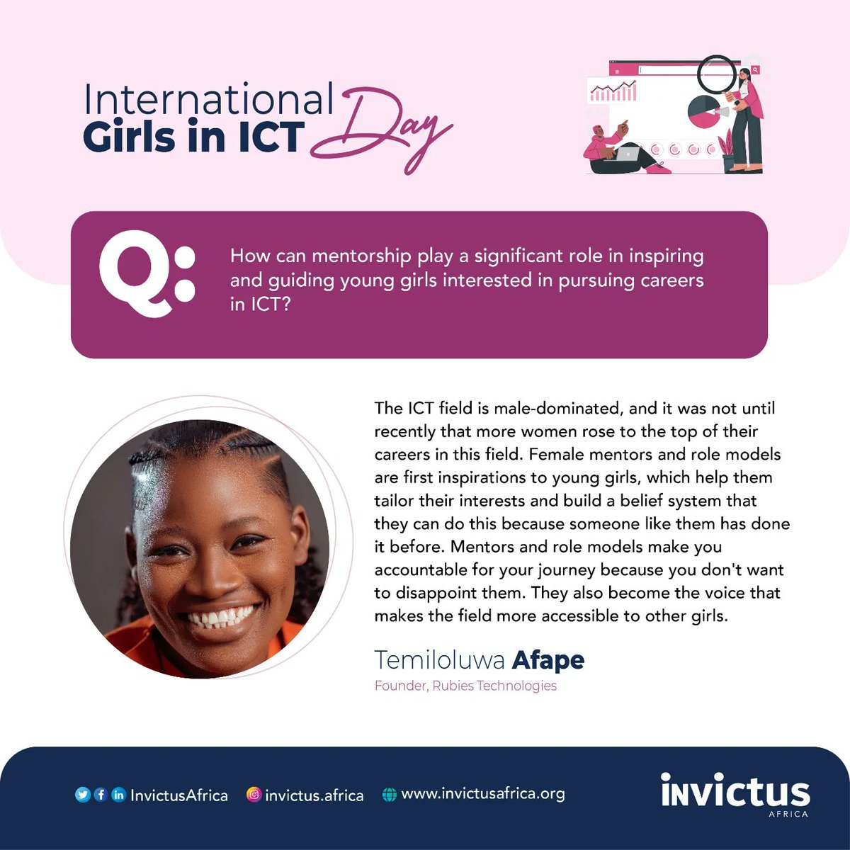 #GirlsinICTDay: The ICT industry in Nigeria is growing massively, but how many women are actively and meaningfully represented? To celebrate this year’s International Girl in ICT Day, themed, “Leadership,” @OgunladeTokunbo, @awoman_engineer, @aadedamilola, @temiloluwaafape,