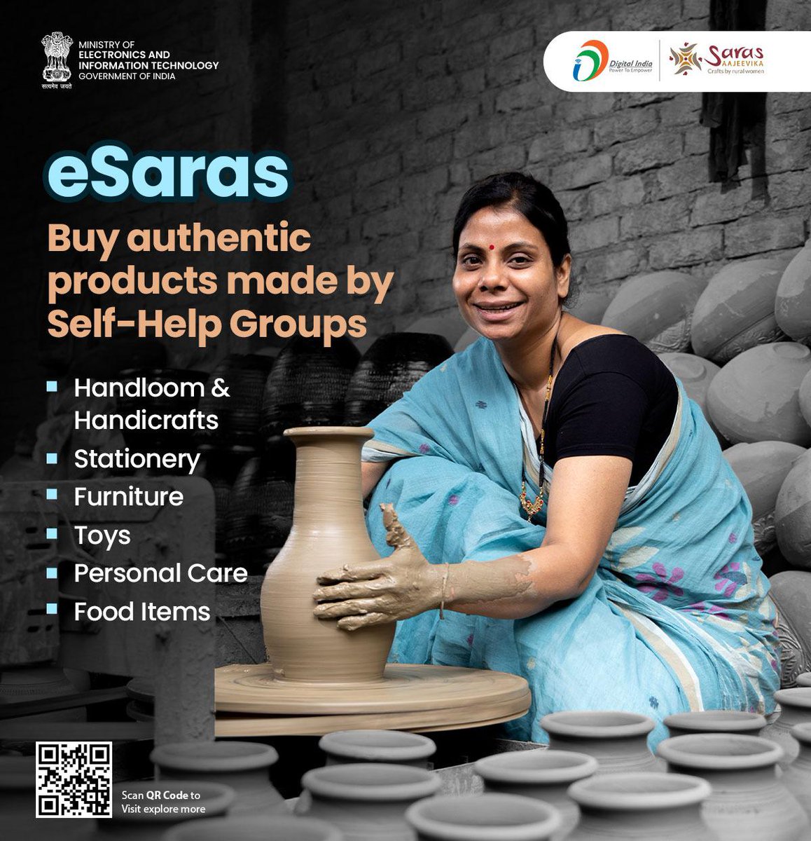 𝐒𝐚𝐫𝐚𝐬 𝐀𝐚𝐣𝐞𝐞𝐯𝐢𝐤𝐚 (#eSaras) is an initiative to promote the Indian heritage of Handloom & Handicraft and connect you with rural artisans, weavers, SHGs & federated institutions. #DigitalIndia #esarasaajeevika @DigitalIndiaCrp @esarasaajeevika