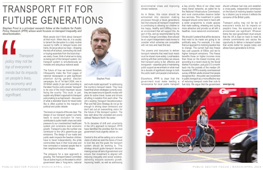 'The design of our transport system currently leads to social exclusion for many, contributes to public health crises and constrains local economic growth' writes IPPR's Stephen Frost for @SectorFocus. Read the article here: flickread.com/edition/html/i…