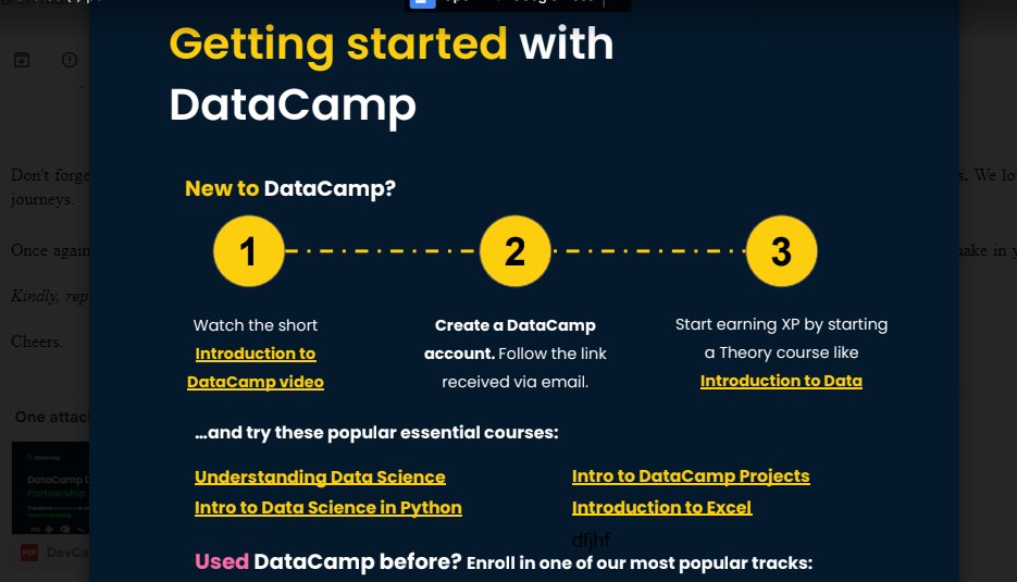 Dear DevCareer x DataCampDonates team, Thrilled to be selected for a one-year DataCamp scholarship by @dev_careers! Grateful for the opportunity to enhance my skills in data science & programming. #DevCareerXDataCamp #DCDonates