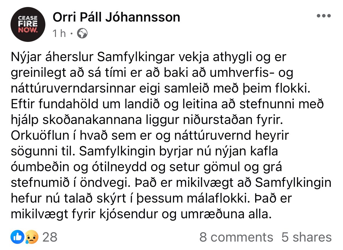 Vinstri græn: Þar sem fólk þykist geta sett sig á háan hest gagnvart orkuútspili Samfylkingarinnar, en á sama tíma stutt að Guðlaugur Þór sé orkumálaráðherra.