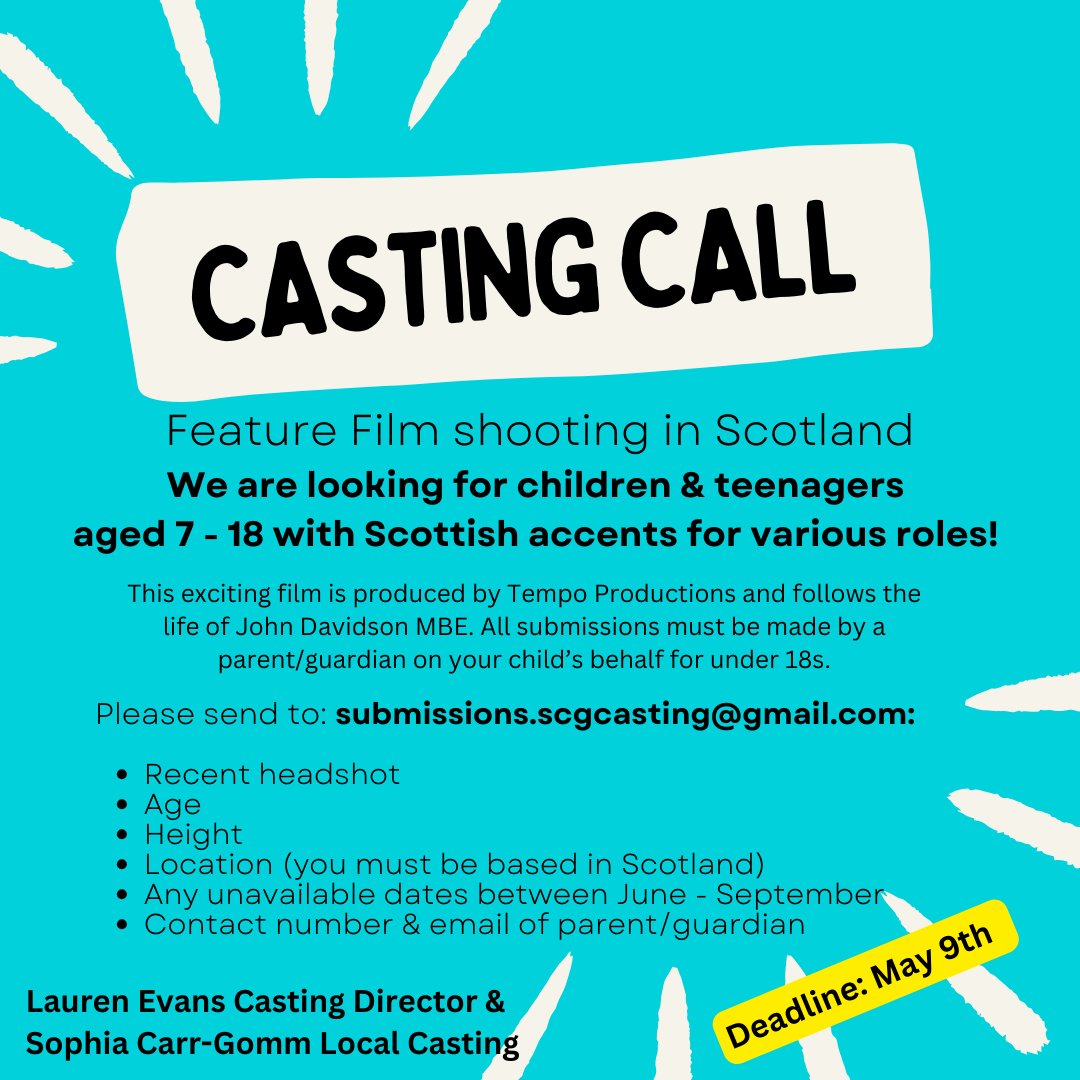 Working alongside the fantastic Casting Director @laurendevans as the Local Casting Director on this exciting feature film shooting here in Scotland🏴󠁧󠁢󠁳󠁣󠁴󠁿 Share & send submissions to submissions.scgcasting@gmail.com #casting #featurefilm #actors #scottish #scotland #kids #teens