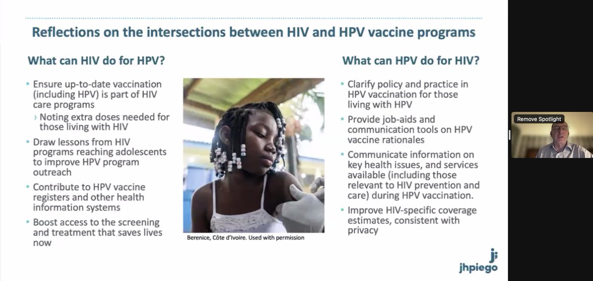 Dr. Christopher Morgan of @Jhpiego echoes Mandisa's and Dr. Njoroge's calls to action by sharing that 'for #HIV programs, there needs to be an integration of #HPV-specific care, and for #HPV programs, there needs be ensured access and outreach for #PLHIV. '