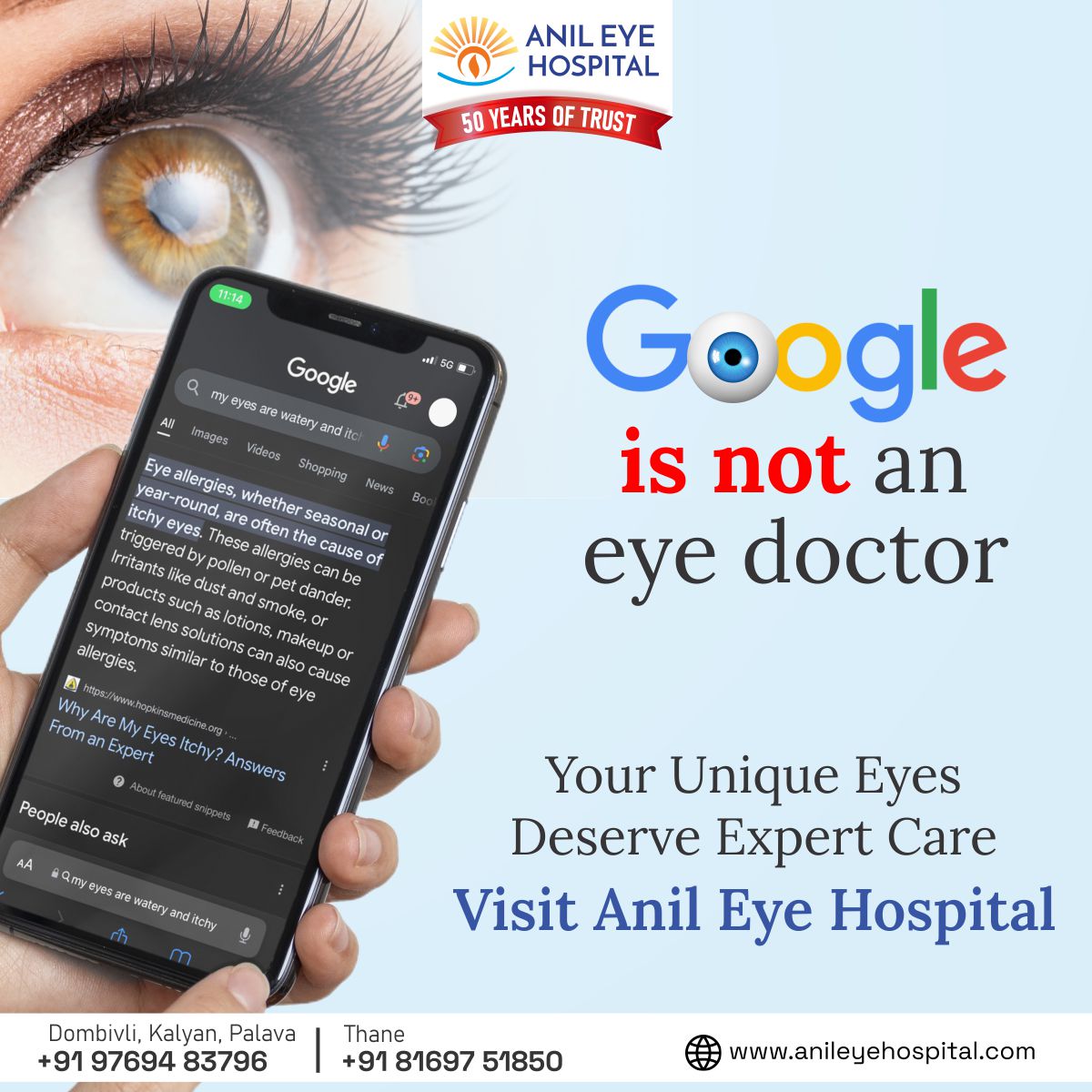 Relying on Google for eye care?

Remember, it's no substitute for professional expertise.
Trust trained optometrists for accurate diagnoses and personalized treatment.

Your eyes deserve the best care!

Book your appointment Now!