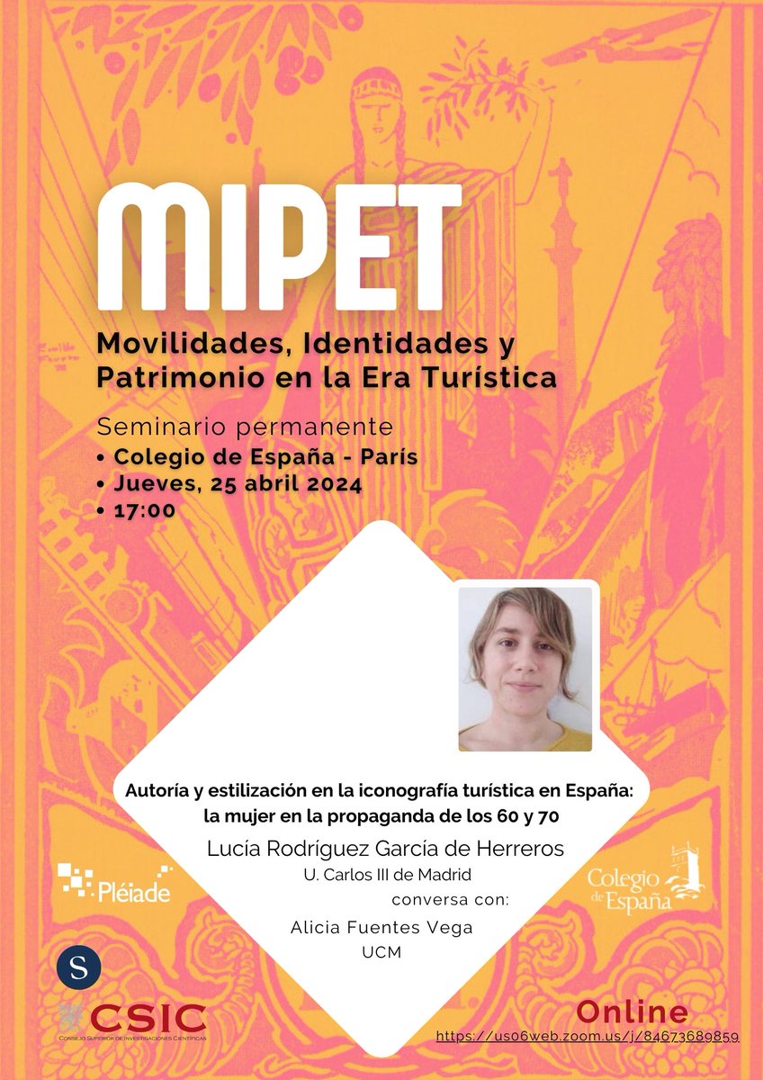 Es hoy !! Con ganas de escuchar a Lucía Rodríguez hablar de documentales turísticos y de género 🙂 
En  <a href="/CdE_Paris/">Colegio de España - Paris</a> a las 17h y también online: us06web.zoom.us/j/84673689859
