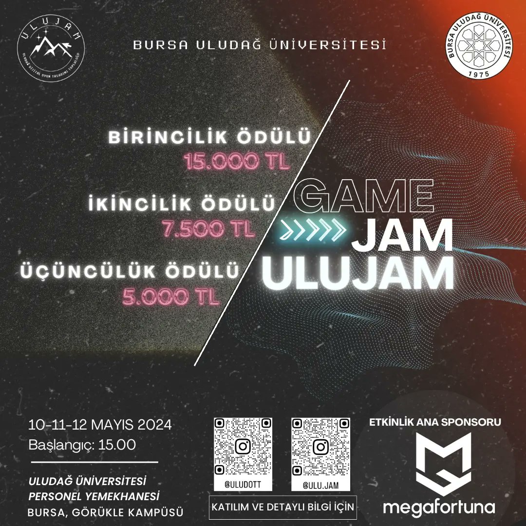 uludott's tweet photo. Herkese Merhaba Arkadaşlar,

Bursa Uludağ Üniversitesinde gerçekleşecek ve ilk Gamejam'imiz olan ULUJAM ile sizlerle birlikteyiz. ULUJAM, 48 saat boyunca yaratıcılığınızı kullanarak oyunlar geliştirmenize ve becerilerinizi test etmenize olanak tanıyan bir oyun maratonudur. https://t.co/2NW4hvayVi