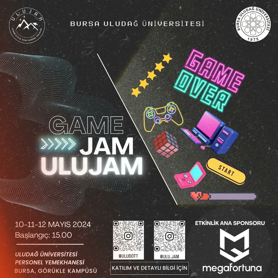 uludott's tweet photo. Herkese Merhaba Arkadaşlar,

Bursa Uludağ Üniversitesinde gerçekleşecek ve ilk Gamejam'imiz olan ULUJAM ile sizlerle birlikteyiz. ULUJAM, 48 saat boyunca yaratıcılığınızı kullanarak oyunlar geliştirmenize ve becerilerinizi test etmenize olanak tanıyan bir oyun maratonudur. https://t.co/2NW4hvayVi