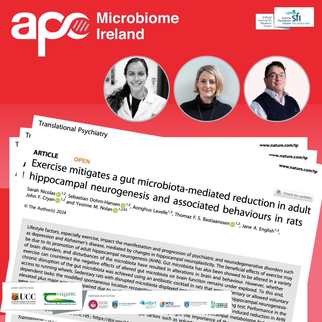 Congratulations to @_Sarah_Nicolas, @jfcryan, @yvonnemnolan et al on new APC @IrishResearch paper investigating the interaction between the gut-microbiome and exercise published today in @Transl_Psych nature.com/articles/s4139… @UCC @scienceirel