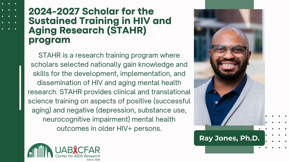 Congratulations to UAB CFAR #ESI Ray Jones for being selected as a 2024-2027 scholar for the @UCSDMedSchool STAHR Program! Learn More about what this program has to offer here➡️bit.ly/3JvH20x