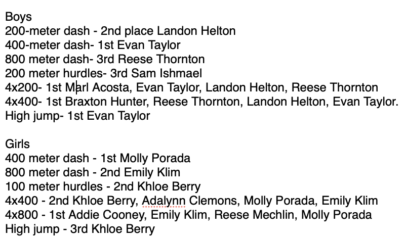 CONGRATS to our Boys and Girls Track Teams for their awesome results at the W-V Meet last night! #GreatThingsAreHappeningAtWoodland. #WildcatPRIDE