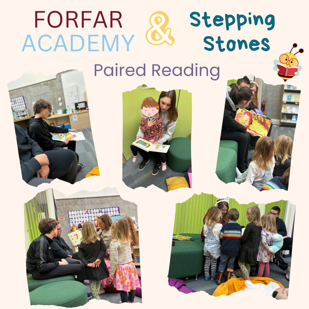 ForAcadLib's tweet image. Since January, 10 of our pupils have been taking part in a paired reading project with a nursery. It’s amazing to see how much their confidence has grown in 4 months and how much the young children enjoy being read to 🗣️📖
#ForfarAcademyReadingSchool #FOROpportunity #FORTeamwork