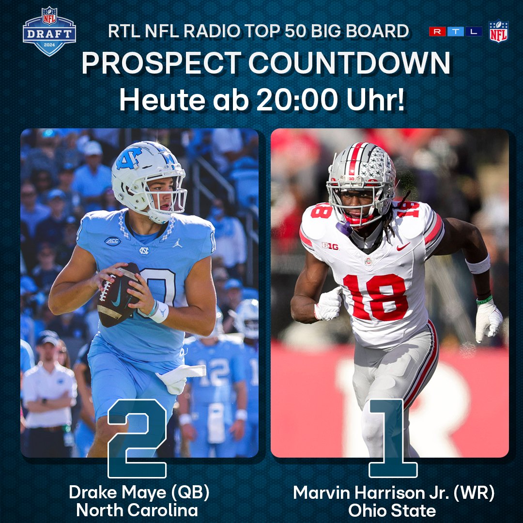 rtl_nflradio's tweet image. HAPPY DRAFT DAY 😍

48 Prospects liegen hinter uns. Was fehlt? Richtig! Die Plätze 2 und 1!

#DrakeMaye von North Carolina und #MarvinHarrisonJr von der Ohio State!

Und damit wünschen wir euch viel Spaß beim Draft!

#rtl #nfl #rtlnfl #rtlnflradio #nfldeutschland #NFLDraft2024