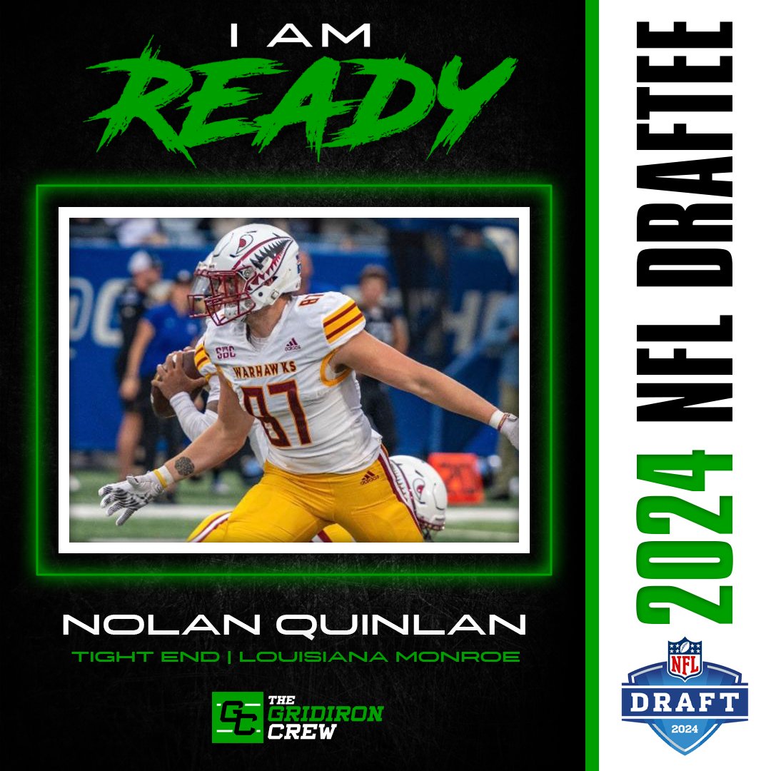 The 2024 NFL Draft starts today! The Gridiron Crew is ready. The 6’5 245lb former Louisiana Monroe Warhawk Tight End is ready. Let’s find out what lucky team strikes gold with Nolan. #thegridironcrew #nfldraft2024📈 #NFL thegridironcrew.com/player/Nolan-Q…