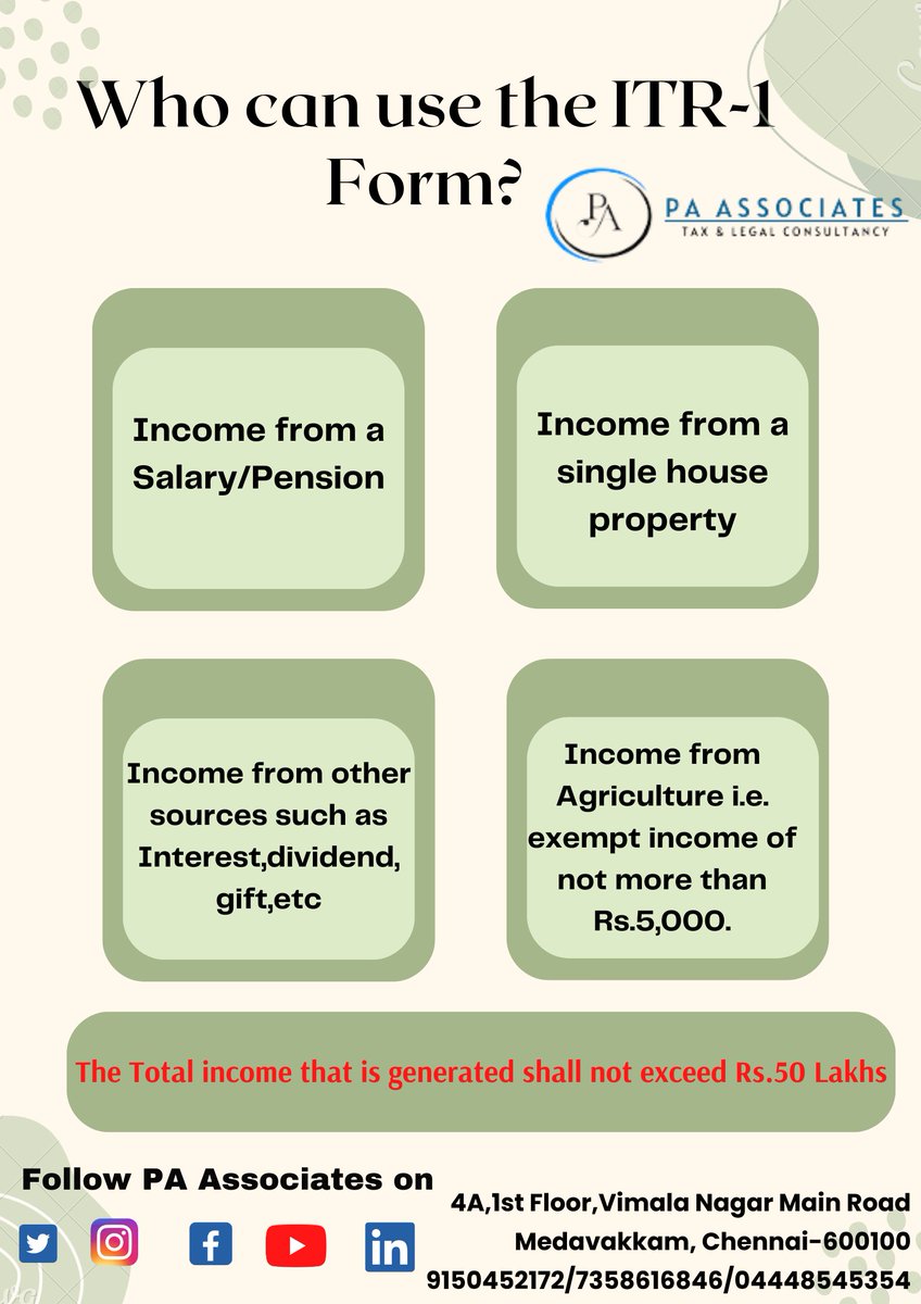 Who can use the ITR-1 Form?

#itr #incometax #itr1 #tax #taxfilling #taxreturn