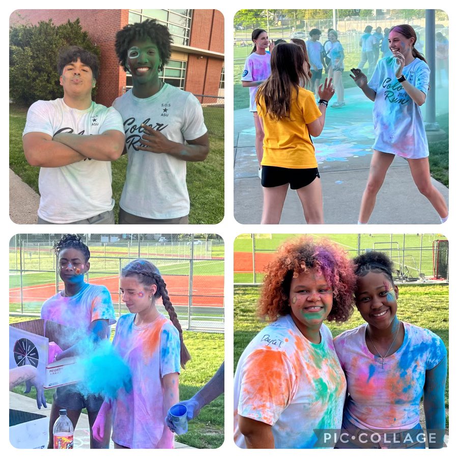 SMWestOffice's tweet photo. Great job Sources of Strength & ASU for hosting the #theColorRun! This was a team effort to celebrate the colors of the wheel and the Hindu festival HOLI! #OneShawneeMission #theWestWay @theSMSD https://t.co/ZC218rqK3j