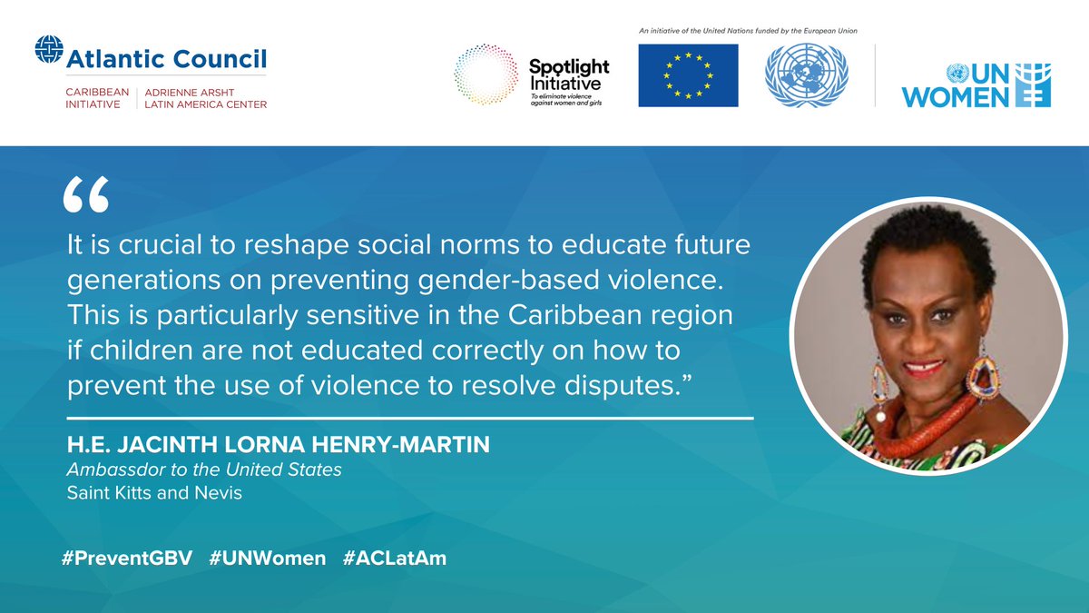 H.E. Jacinth Henry-Martin, Ambassador of Saint Kitts and Nevis to the United States, discussed why is important to reshape social norms in the Caribbean as a tool to prevent gender-based violence at our recent #IWD2024 event. #ACWomen #PreventGBV #ACCaribbean