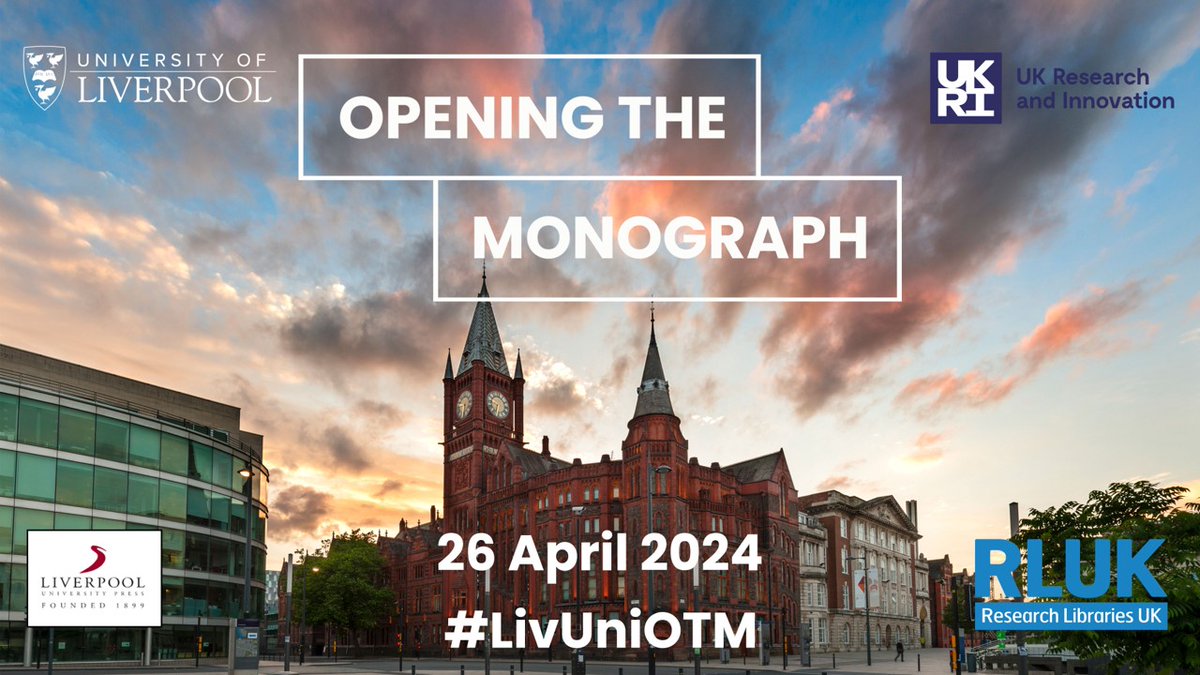 We're looking forward to the 'Opening the Monograph' symposium, taking place tomorrow! 🔍Alongside @LivUniPress @UKRI_News @RL_UK @LivUniHSS, we'll be bringing together colleagues from across libraries, publishing, academia & funders. Follow us live & share ideas using #LivUniOTM