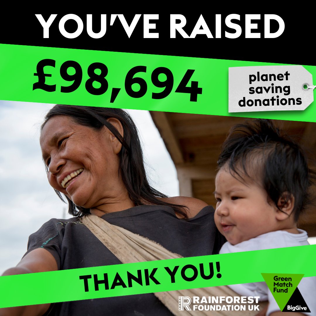 The @BigGive #GreenMatchFund has now CLOSED. We’re beyond thrilled to announce that we raised £98,694 – Rainforest Foundation UK’s largest ever Big Give total! Thank you so much for your ongoing, much-valued support to Rainforest Foundation UK. With your donations DOUBLED, we…