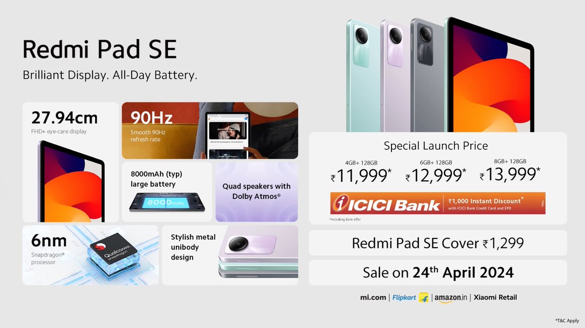 Redmi Pad SE launched in India.

#Xiaomi #Redmi #RedmiPadSE