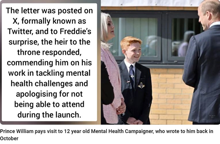 Pr William pays a visit to a 12yr old mental health campaigner