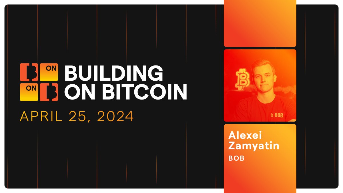 Building on Bitcoin with @alexeiZamyatin 🟧 Alexei is the Co-Founder of @build_on_bob and @InterlayHQ, building a Bitcoin L2 ecosystem. 🧡 Join Alexei and other speakers today 👇 youtube.com/live/SHGXSSDvP…