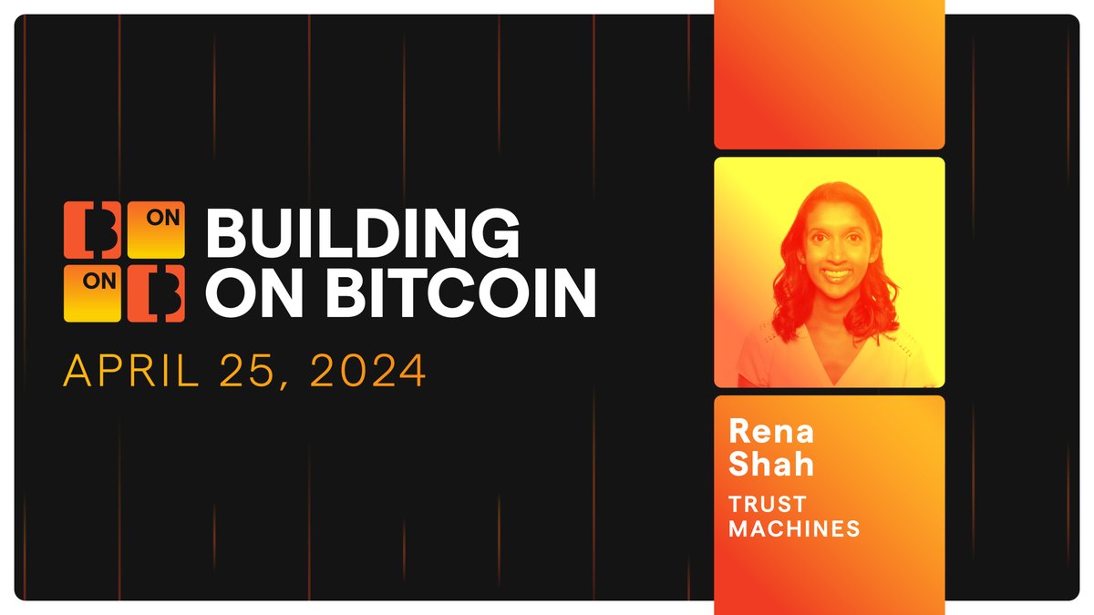 Building on Bitcoin with @renapshah 🟧 Rena is the VP of Bitcoin Products at @trustmachinesco and @LeatherBTC 🧡 Join Rena and other speakers today 👇 youtube.com/live/SHGXSSDvP…