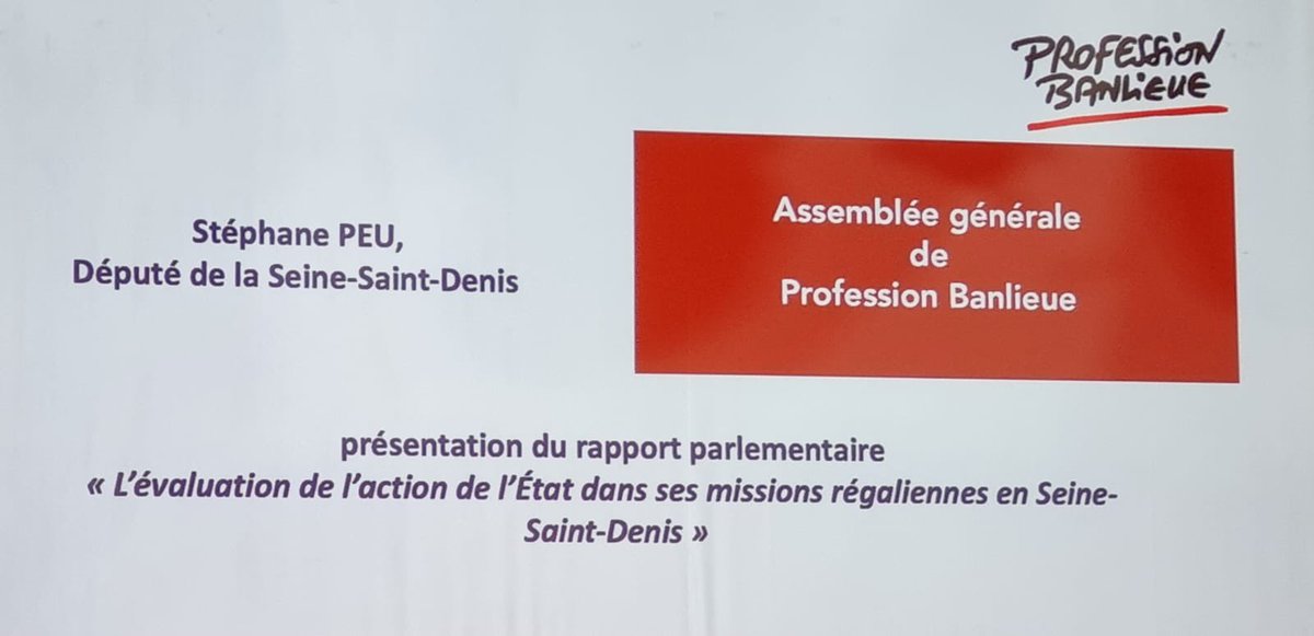 Présent ce matin à l’AG de @ProfBanlieue à #Bobigny ou j’étais invité à présenter mon rapport parlementaire sur la #SeineSaintDenis Une belle matinée d’échanges avec des professionnels, des élus et un consensus pour défendre les services publics et combattre les inégalités.