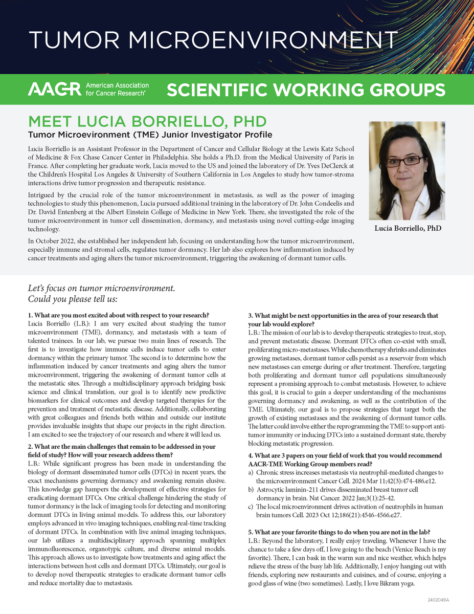Being included in the Junior Early Career Investigators Profile series by the @AACR TME Working Group, led by the amazing @ednacukierman, is a great honor. Thank you very much for this opportunity! @TempleUniv @templemedschool @TempleHealth @FoxChaseCancer