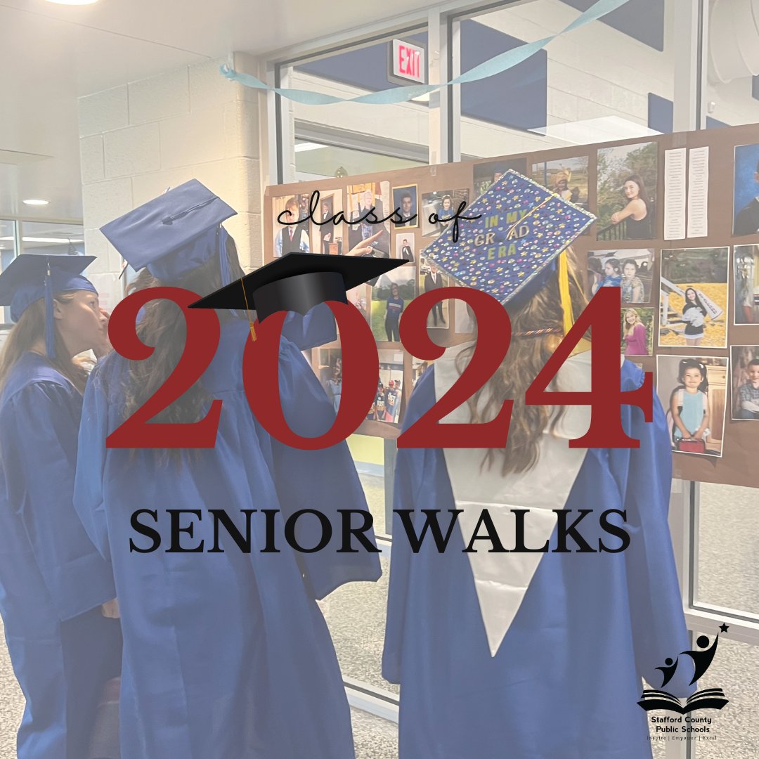 Seniors! 🎓 Join us for a special Senior Walks event on May 15! Visit your elementary school & enjoy a nostalgic stroll down memory lane. Refreshments provided. Questions? Contact your high school Principal. RSVP by May 8 at ow.ly/vJKh50RjMfH #StaffordSchoolsClassof2024