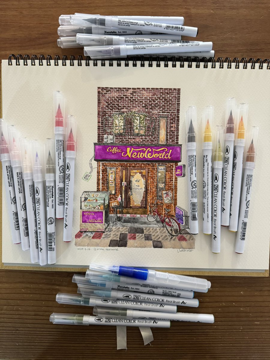 uwatercolor_uwc's tweet photo. 喫茶 New World
FACADE
@kissa_newworld
COTMAN F4 270g Rough 20240315
#watercolor #zigcleancolorrealbrush #cotman #sketchbook #waterbrush #brushpendrawing #architecture #透明水彩
#喫茶 #ニューワールド #新世界 #純喫茶
#外観 #パープル #イエロー https://t.co/BiVUZqbYnl